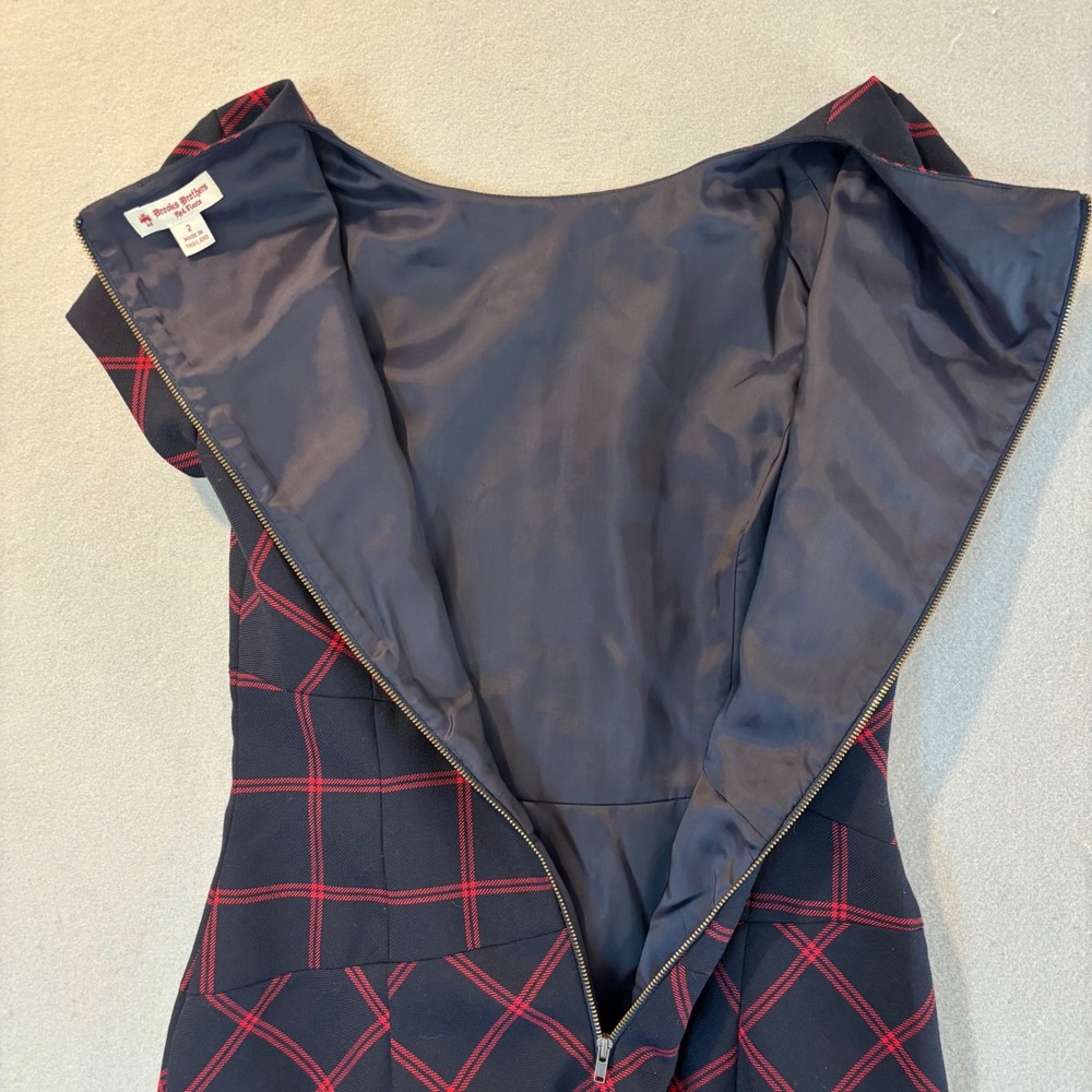Brooks Brothers Red Fleece Navy Red Plaid Sheath Dress Short Sleeve Size 2 - Picture 8 of 11